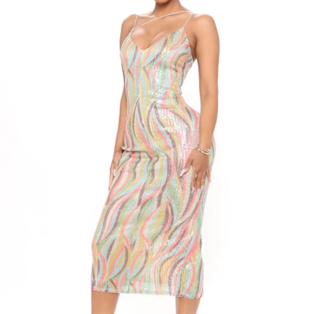 Party Prom Wedding Dress 6 Sequin Sexy Midi Dress - Multi Color
